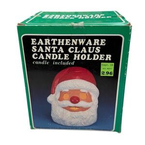 Earthenware Santa‎ Claus Candle Holder Vintage Christmas Decoration